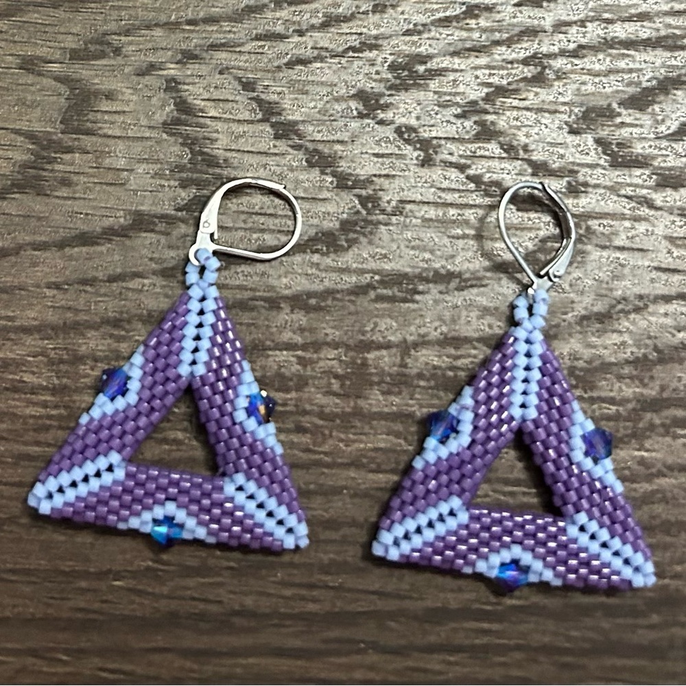 Beaded triangle earrings with Swarovski crystal bicones